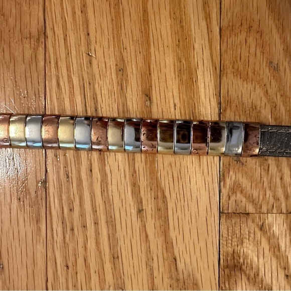Morris Moskowitz Vintage 80’s Tri Color Metal Chain Thin Leather Belt Women S